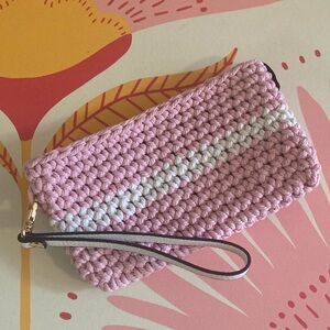 Pink and White Crochet Wristlet